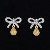 Elegant Bow Pink Diamond Earrings with Pear Shaped Yellow Zircon Drops for Women