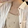 Small glass pearl green aventurine necklace, a niche and fashionable beaded clavicle chain, extended length99cm Women's sweater chain