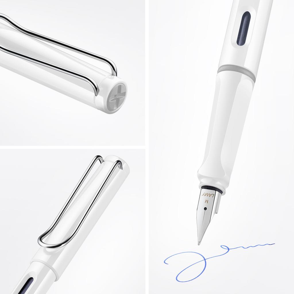 LAMY Safari White Fountain White Ergonomic Grip and Polished Steel Size M Ideal for Writing and Calligraphy Includes LAMY T10 Blue Ink Cartridge Pen,