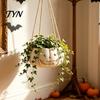 Durable Resin Planter Pumpkin Shaped Hanging Plant Pot, 4.3 Inch Lightweight Flower Adjustable Modern Aesthetic Room Accents Rope Mini Pots for Indoor