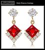 Ruby Red 18K Princess Cut CZ Dangle Hollywood Celebrity Jewelry Earrings, Gold, Diamond, Earrings, 18KGP,