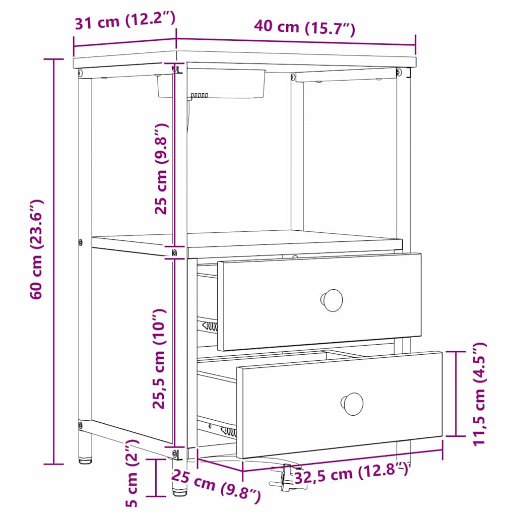 Nightstand 2 pcs Sonoma Oak 40 x 31 x 60 cm engineered wood