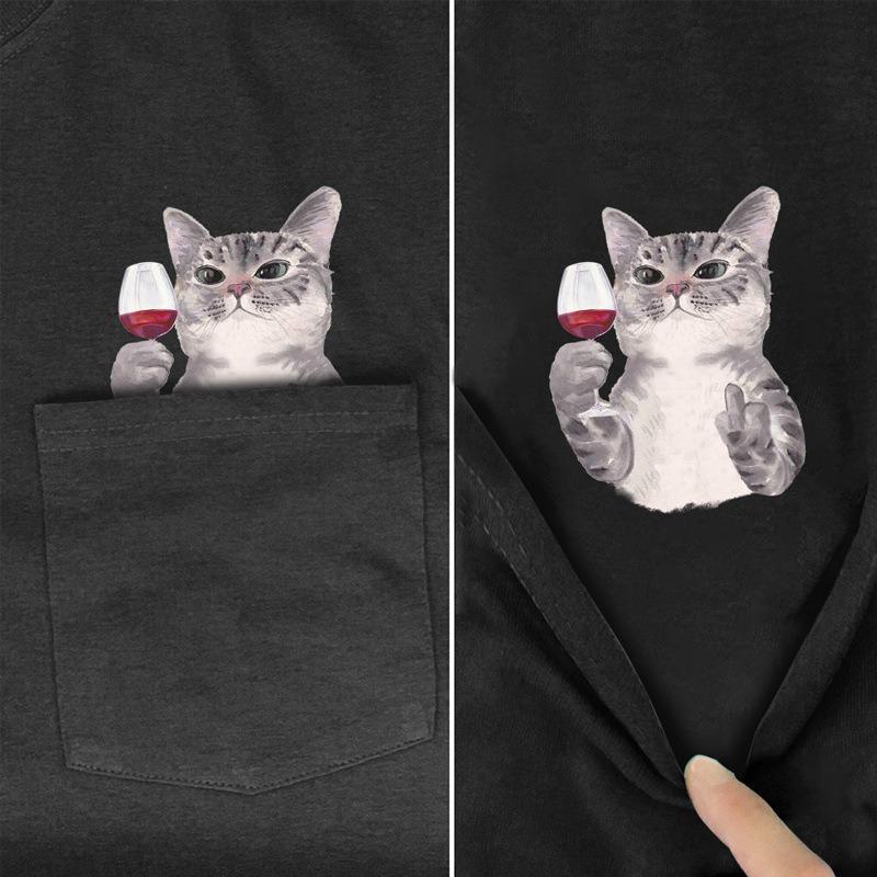 Pocket Cat Short Sleeved T-shirt Men's Shirt Cat T Brown Bear Fun Novel Pet Shirt