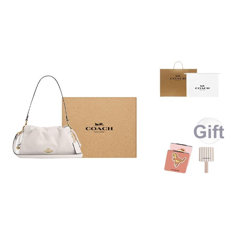 Coach Faye 26 Logo Drawstring Magnetic Closure Leather Cloud Bag Women Handbags Chalk-White CV529-IMCHK