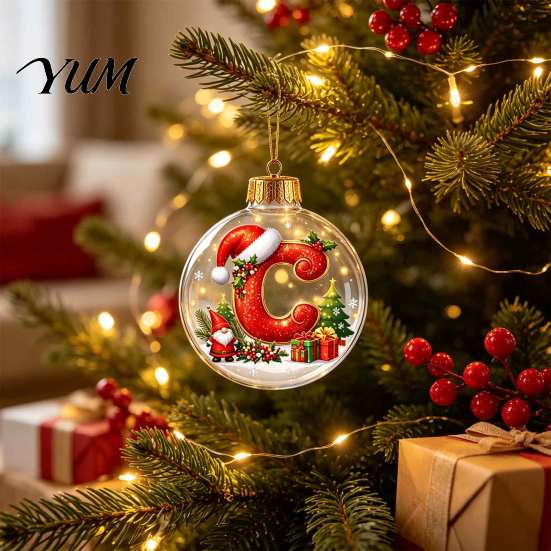 Indoor Outdoor Xmas Hanging Ornaments 26?Letter Acrylic Christmas Ball Ornament, 3D Crystal Style Alphabet Holiday for Home Pendant, Tree