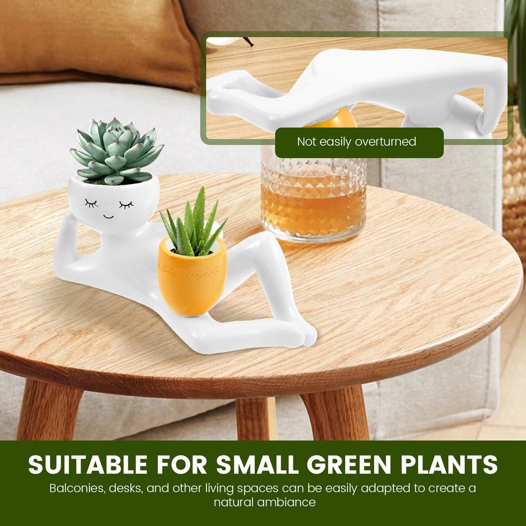 Lazy Guy Planter Resin Funny Succulent Plant Pot with Drainage Hole Desktop Flower Pot Greenery Vase Container Home Office Decor