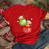 Funny Santa Claus with Christmas Elk Print Women T Shirt Casual Short Sleeve O-Neck Red Tshirt Ladies Y2k T-shirt Female