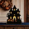 Haunted House Decoration Witch Wooden Table Centerpiece Spooky Castle Black Cat Standing Matte Halloween Tabletop Ornament for Party Desk