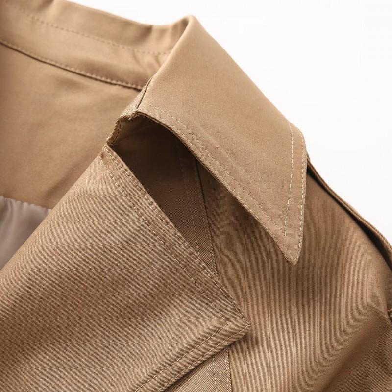 Womens Commuter Style V-Neck Slim Fit Mid-Length Trench Coat Solid Color Double-Breasted Long Sleeve