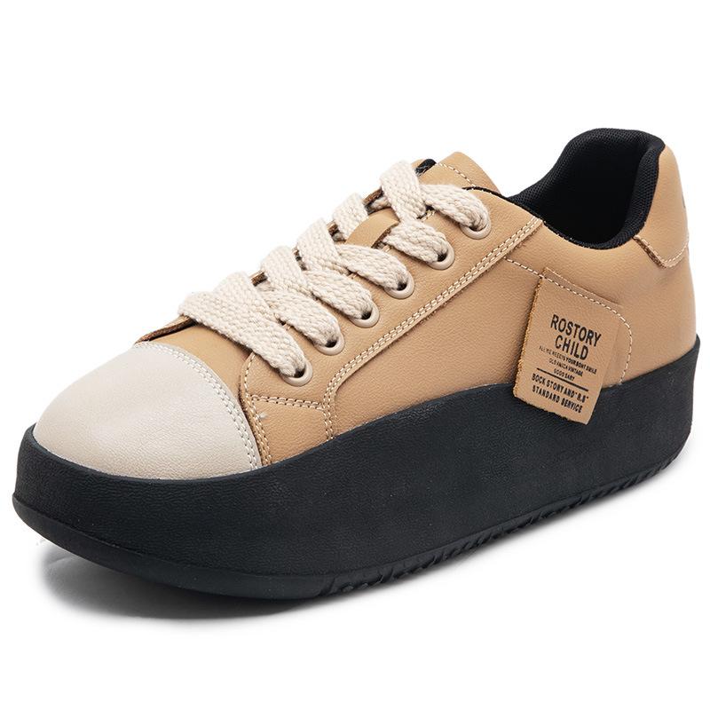 Genuine Leather White Shoes Women's  Autumn Retro All-match Sneakers Thick-soled Women's Shoes Niche Virtue Training Rocking Shoes