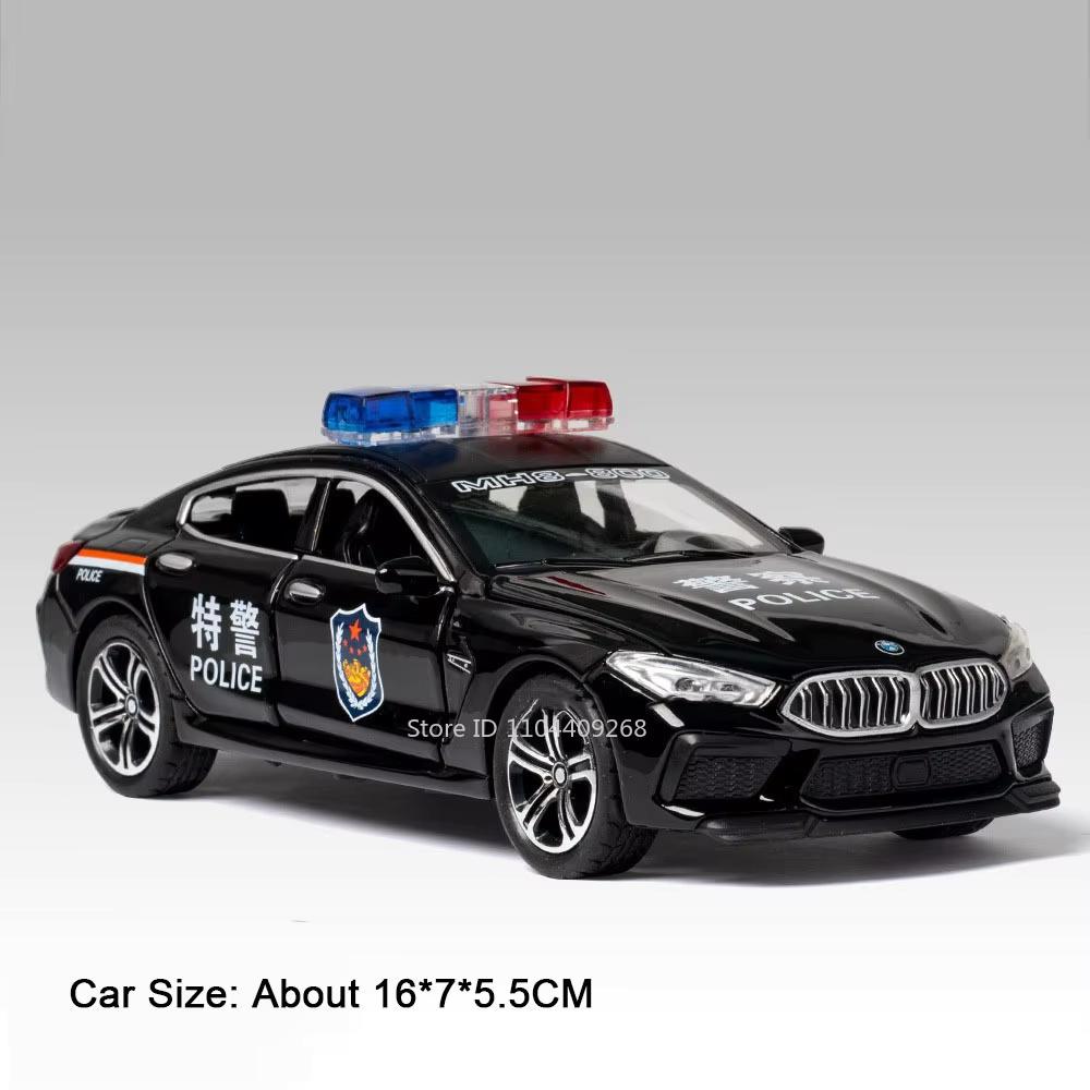 1:32 Scale M4 M8 Police Car Toy Model Sound Light Pull Back 4 Doors Opened 110 Swat Vehicle Alloy Diecast Models Birthday Gifts