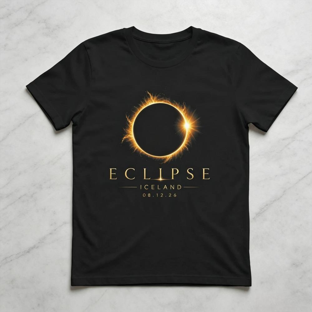 Iceland Total Solar Eclipse August 12 2026 Graphic Tshirt Astronomy Lovers Casual Short Sleeve Tee