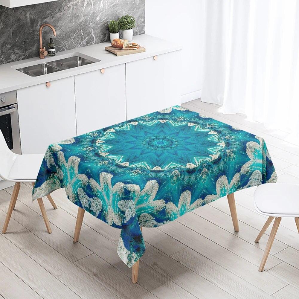 Psychedelic Geometric Mandala Pattern Rectangular Tablecloth Waterproof and Oilproof Wedding Restaurant Kitchen Table Decoration