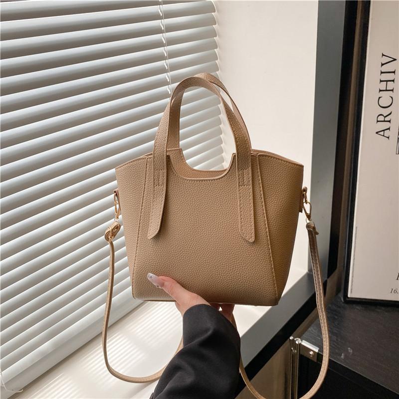 High Value Solid Color Bucket Tote Bag Simple Handbag New Simple Fashion Versatile Shoulder Messenger Commuter Bag