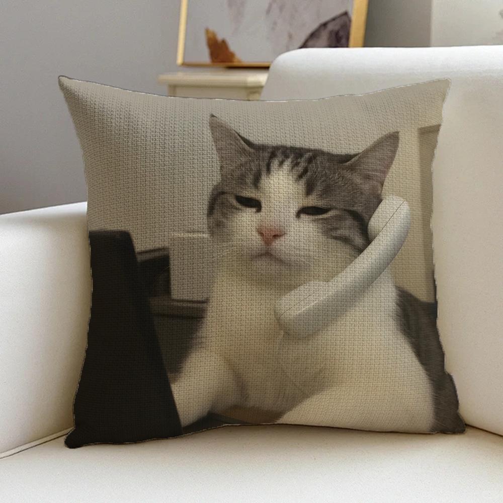 P-Funny Cat Meme Cushion Cover Natural Linen Pillowcase Set, All-In-One Decor For Sofa, Bedroom & Chair