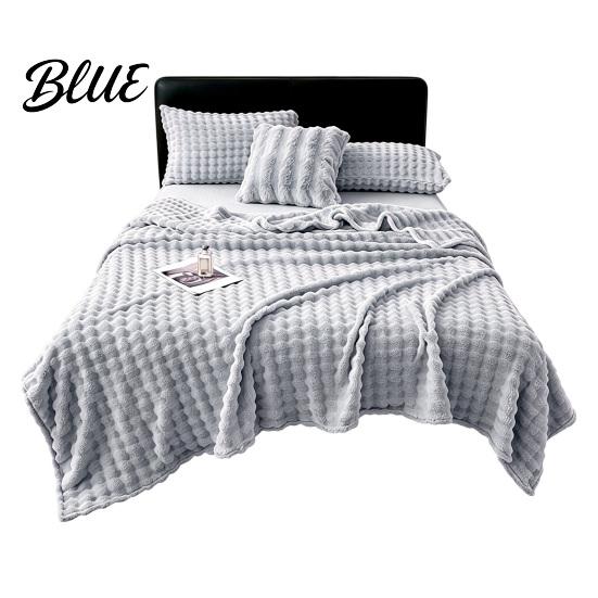 High Density Flannel Texture Thickened 3D Bubble Plush Blanket Throw Soft Rabbit Fur Thermal Nap
