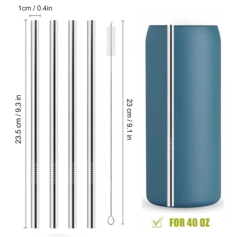 2/4 Pack Water Cup Metal Straws 40 oz Water Bottle Stainless Steel Replacement Tube 0.4 Inch with Cleaning Brush Reusable Straws