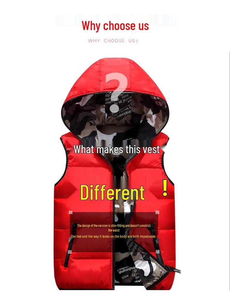 2024 New Girls' Reversible Camouflage Hooded Vest: School Uniform for Middle & Big Kids, Autumn/Winter Cotton