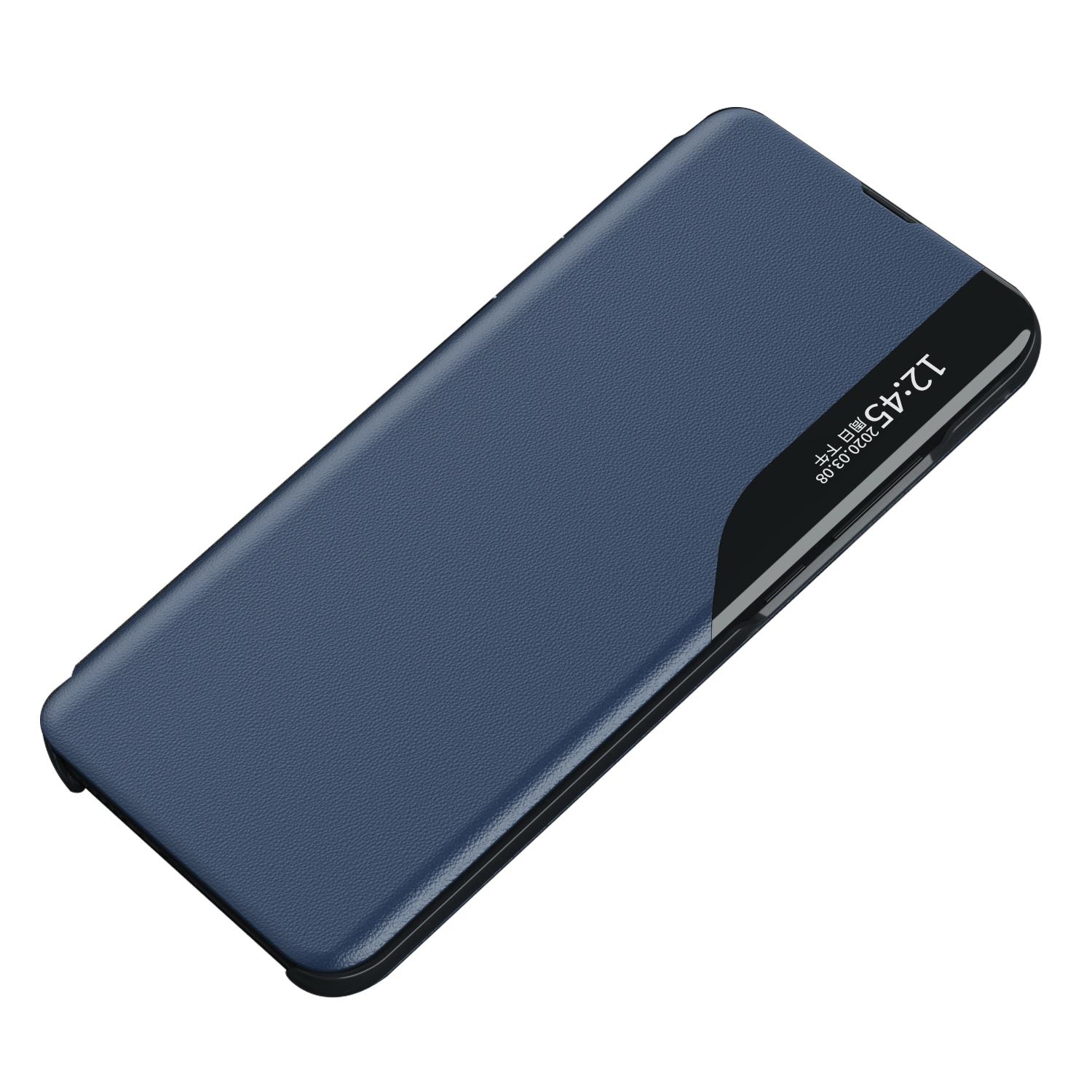 

Flip Stand PU Leather Phone Case for iPhone 15 Pro View Window Full Protection Phone Cover Blue