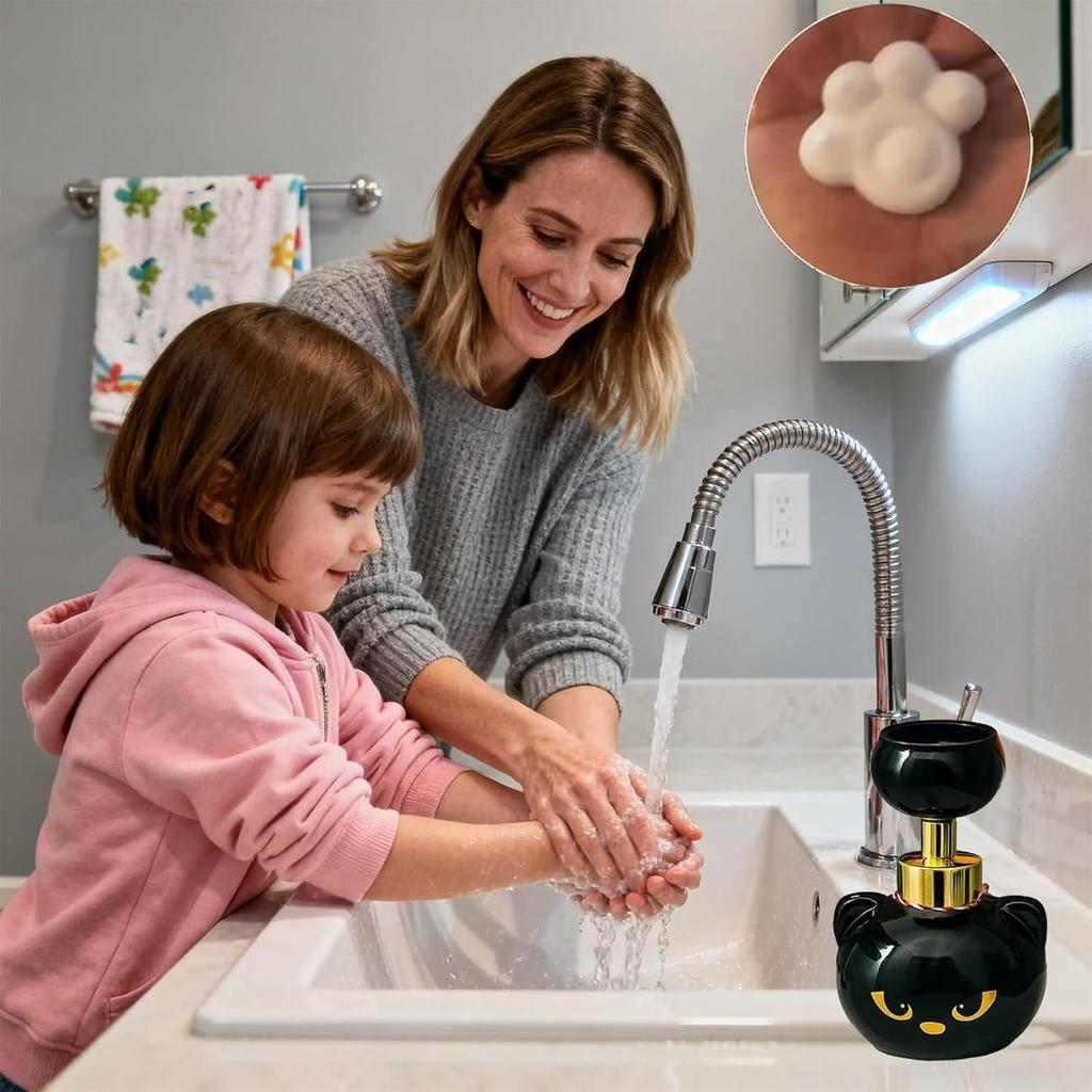 Cute Cat Paw Foam Soap Dispenser, Cat Pawprint Soap, Halloween Black Cats Pawprint Foaming Hand Wash Dispenser, Refillable Empty Cats Paw Print Foam