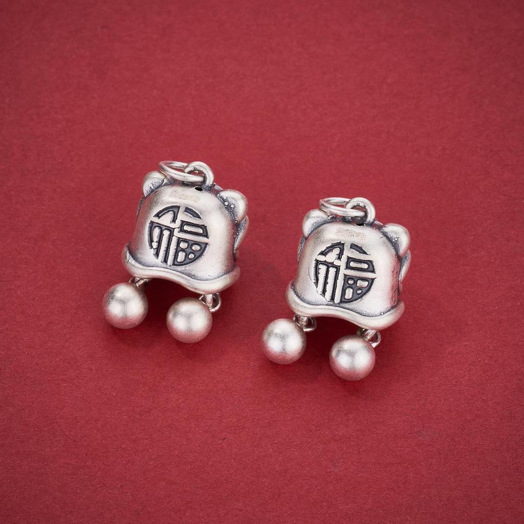 S999 Sterling Silver Fu Lion Dance Pendant with Tassel for DIY Necklace