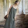 Linen Tie-Dye Adjustable Strappy Dress - Retro French Elegant Casual Wear for Spring and Summer