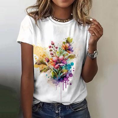Women's T-Shirts Fashion 3d Floral Printing T Shirt Casual Tees Summer Clothing Basic Female Tops Print Oversized Pullover 2888 KTB