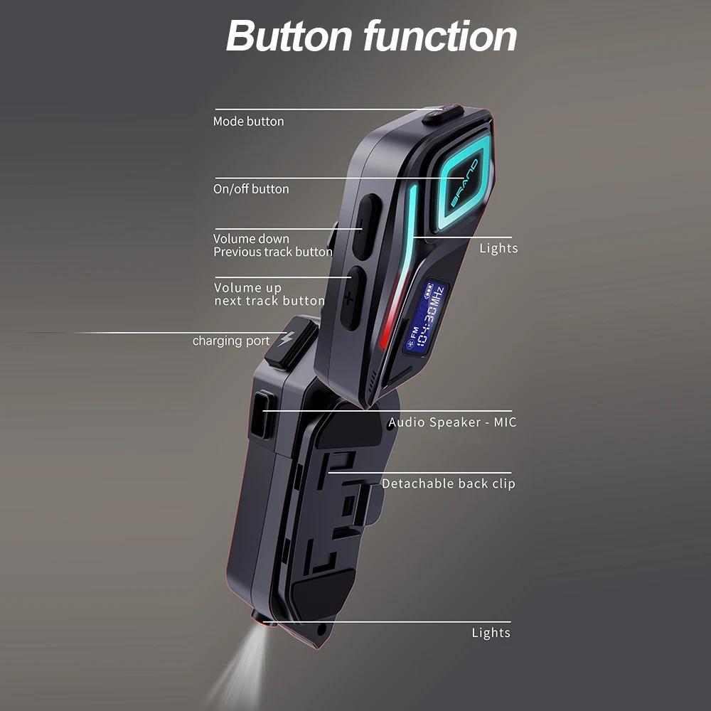 Motorcycle Bluetooth Helmet Headset IPX8 Waterproof  Wireless FM Radio With flashlight Hands-free Stereo Support All Kind Helmet