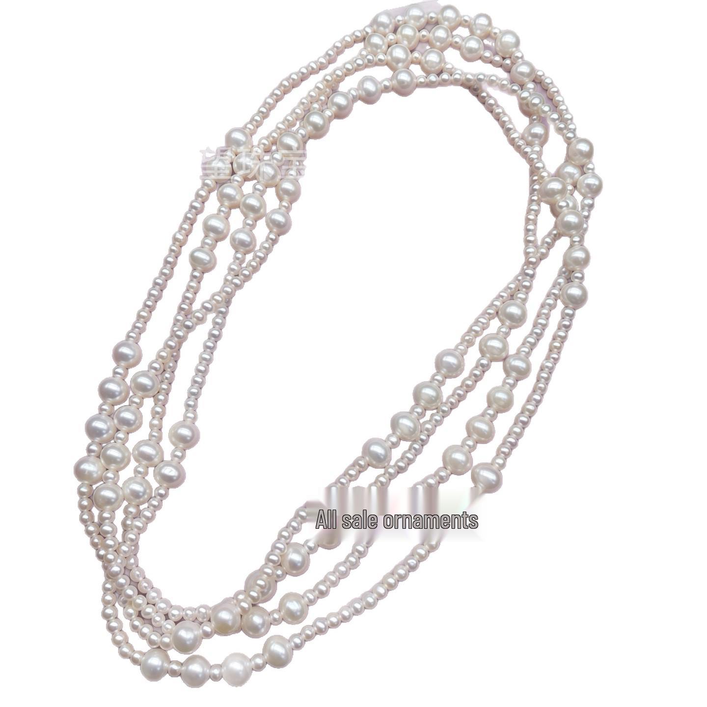 

Універсальне 160см Намисто-светр з прісноводних перлів, 3-8мм Майже кругле, Багатошарове, З дрібними дефектами 160cm білий