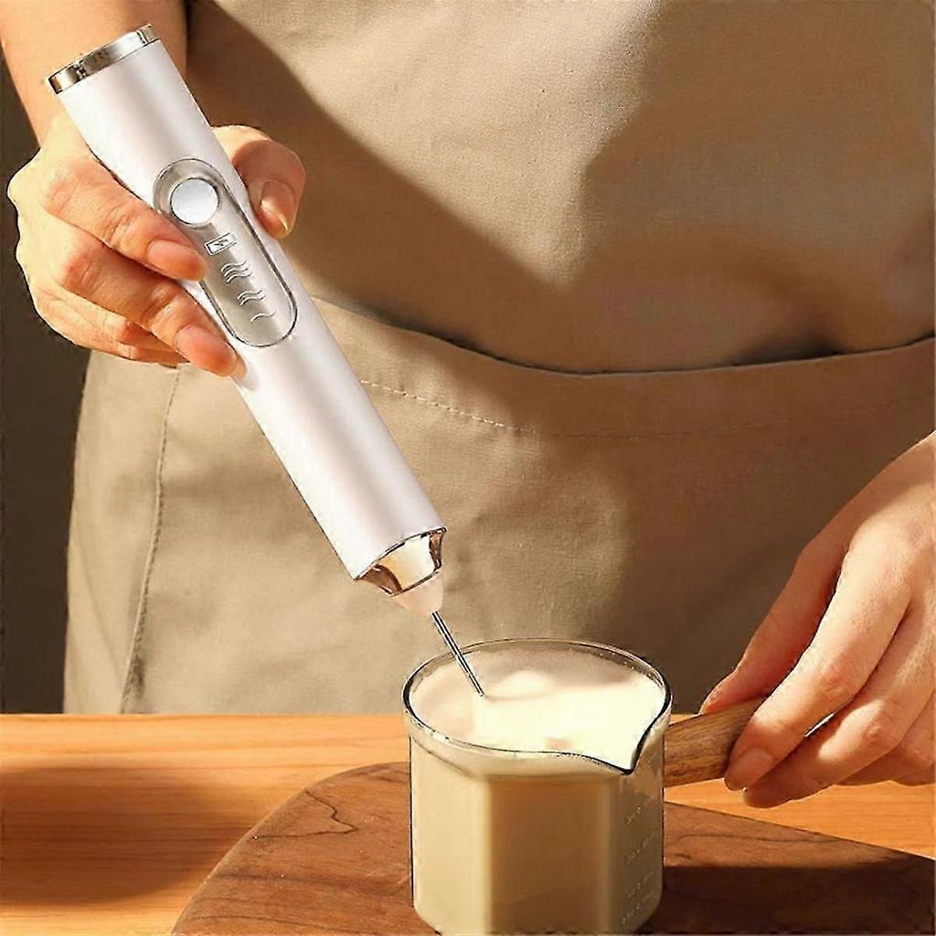 Multifunctional Electric Milk Frother Mini Handheld Egg Beater Coffee Frother White
