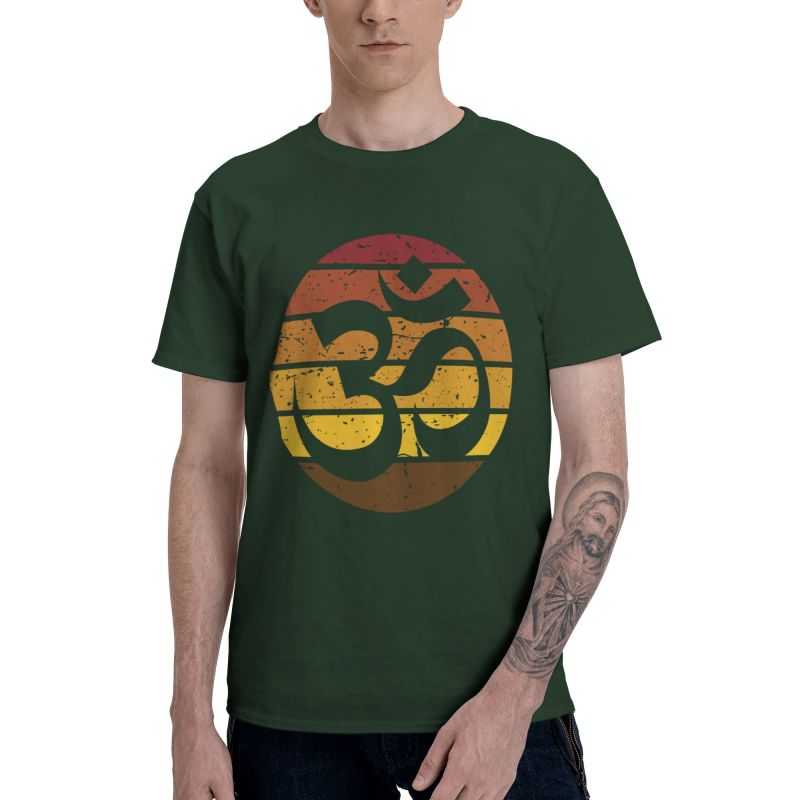 Vintage Om Sonnenuntergang Buddhismus T-Shirt für Herren Baumwoll-T-Shirt Neuheit T-Shirt Kurzarm Yoga Spirituell Meditation Buddhismus Aum T-Shirt