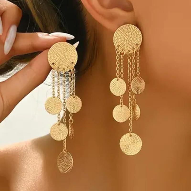 Stylish And Exquisite Romantic Su Disc Pattern Earrings Women S Symmetrical Pendant Earrings Women
