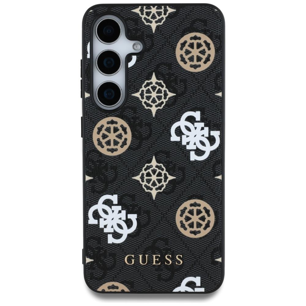 Guess 4G Printed Colored Peony Pattern Case Magsafe For Samsung Galaxy S25 Black