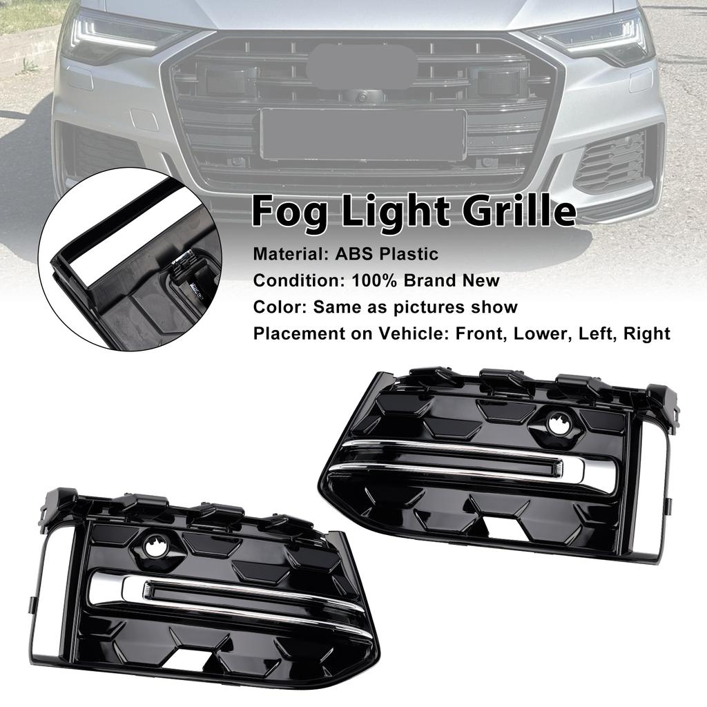 2PCS Front Bumper Fog Light Grille Trim Fit A6L C8PA 2023+ Black Chrome