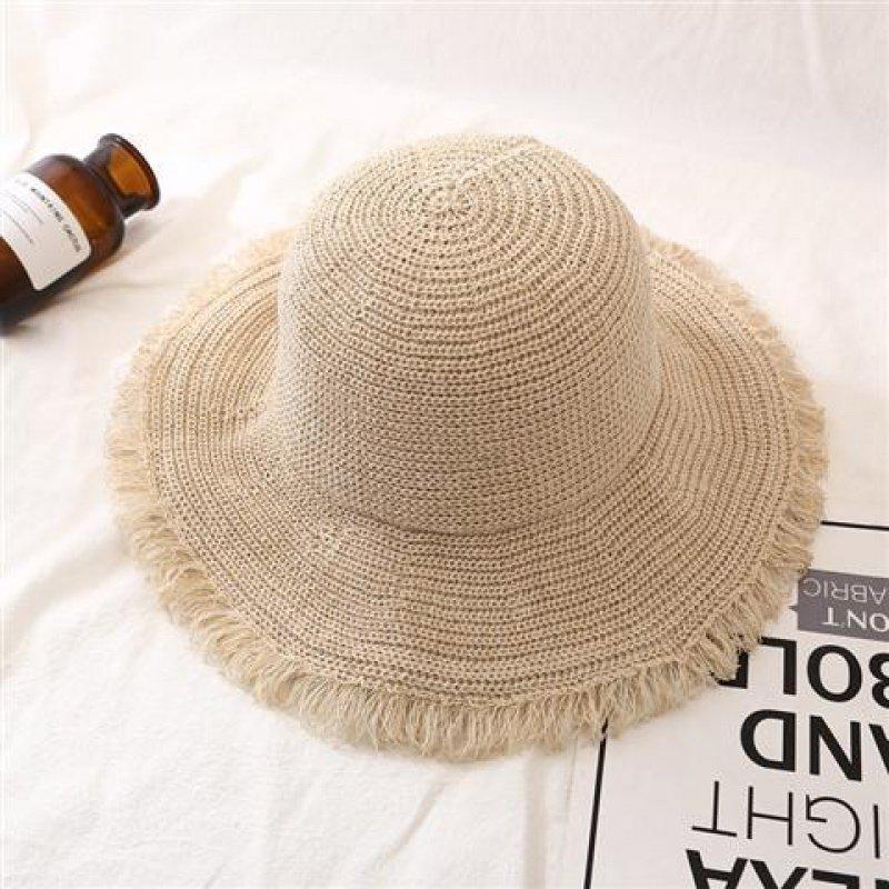 Style Versatile Hat Straw Woven Unique Brim Design Solid Color Hats Sunshade
