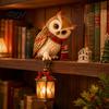 Office Desk Ornament Christmas Owl Figurine with LED Lantern, Resin Decorative Animal Sculpture, Unique Tabletop Craft Holiday for Living Room Bedroom