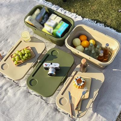 3-in-1 Outdoor Camping Box with Table Collapsible Water-Proof Storage Basket for Picnic BBQ Kitchen Portable Foldable Ice Bucket