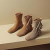 Krazing Pot Cow Suede Nubuck Autumn Winter Shoes Med Heels Size 42 Modern Boots Round Toe Zipper Tassel Ankle Boots