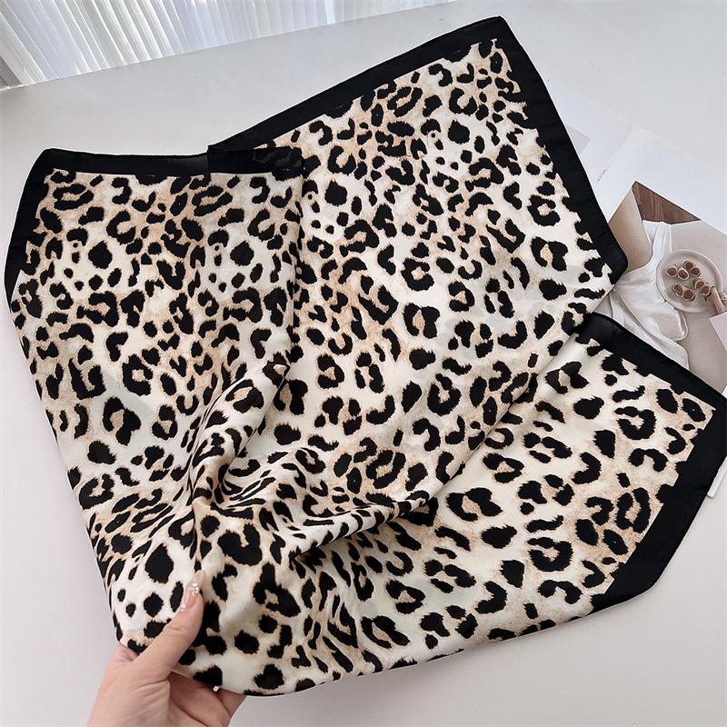70cm Square Luxury Leopard Print Silk Scarf Ladies Headband Small Hair Scarves Band Female Handkerchief Bandana Foulard