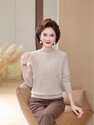 Damen Pullover aus reiner Wolle - Herbst/Winter Stil, Unifarbe, Halber Stehkragen, Große Größe für Mittelalte & Ältere