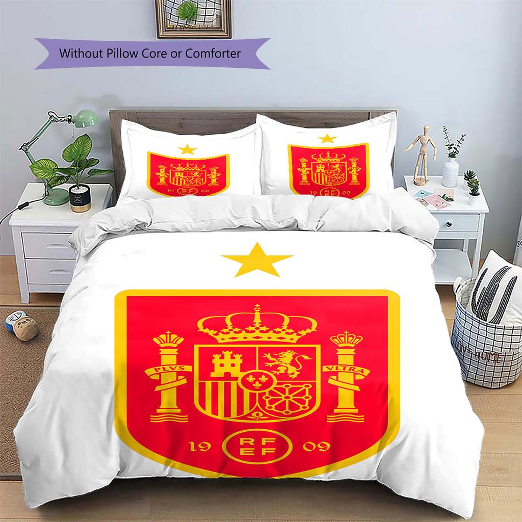 Spain National Football Logo Pattern Bedding Home Decoration Birthday Gift (1 * Duvet Cover + 2 * Pillowcase, Without Core),fan Merchandise.