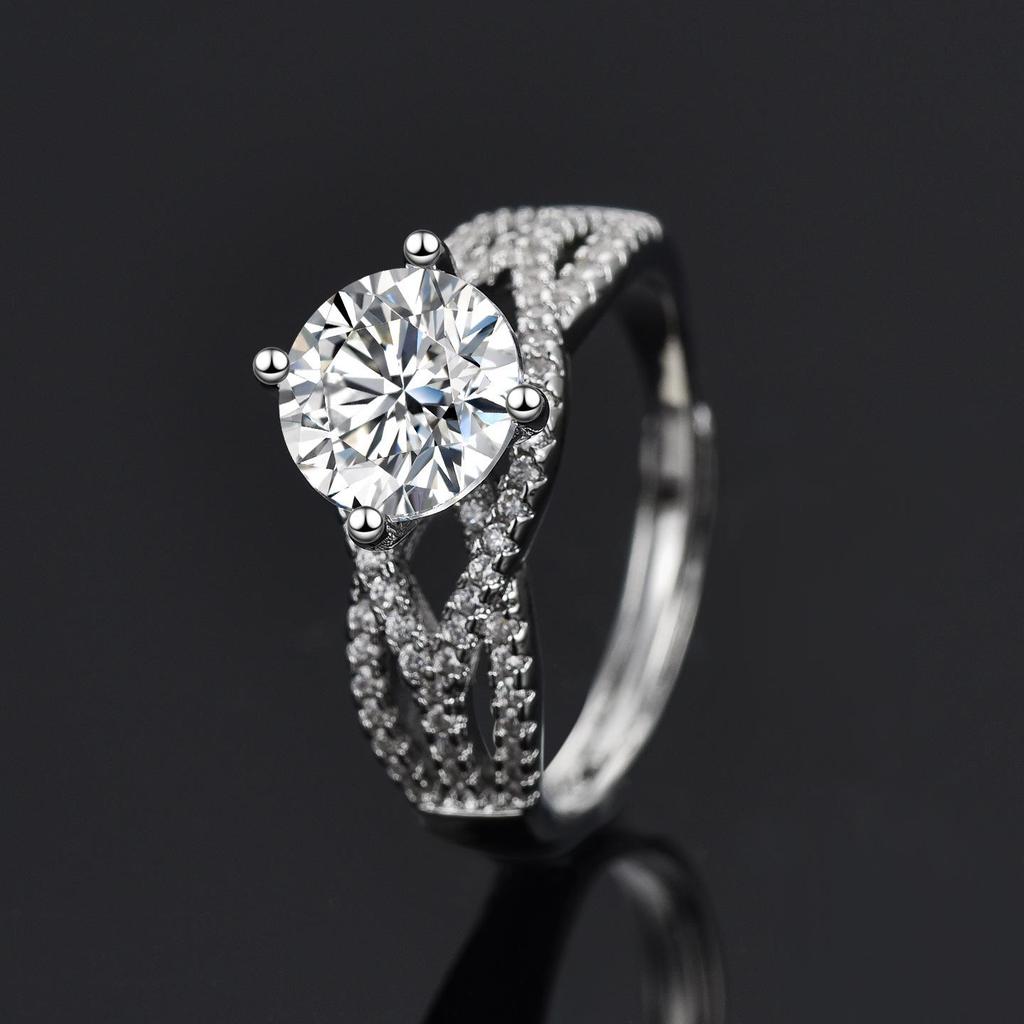 Adjustable 2 Carat Moissanite Wedding Ring with Cubic Zirconia Accents
