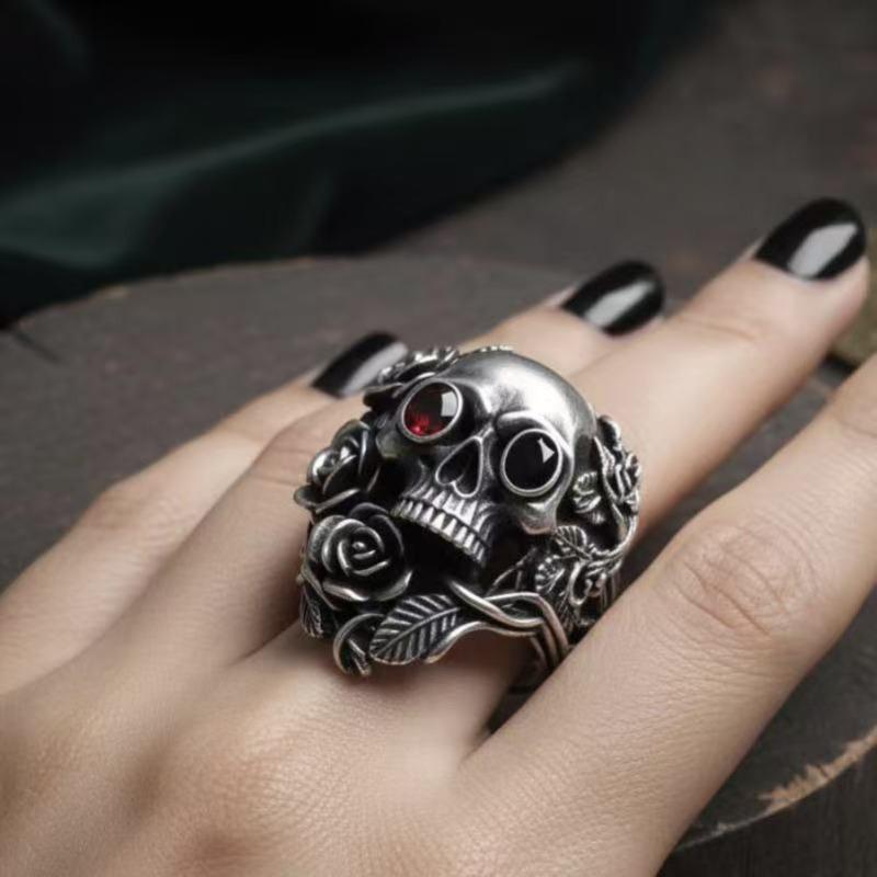 Vintage Gothic Skull Rose Ring For Men WoVintage Gothic Skull Rose Ring For Men Women Hip Hop Biker Finger Ring Halloween Birthd