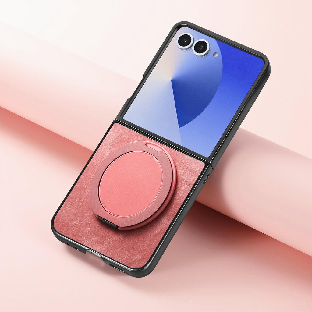 360 Rotating bracket Leather Kickstand Case For Samsung Galaxy Z Flip 7 6 5 4 5G Magnetic Suction Flip7 Flip6 Flip5 Retro Cover