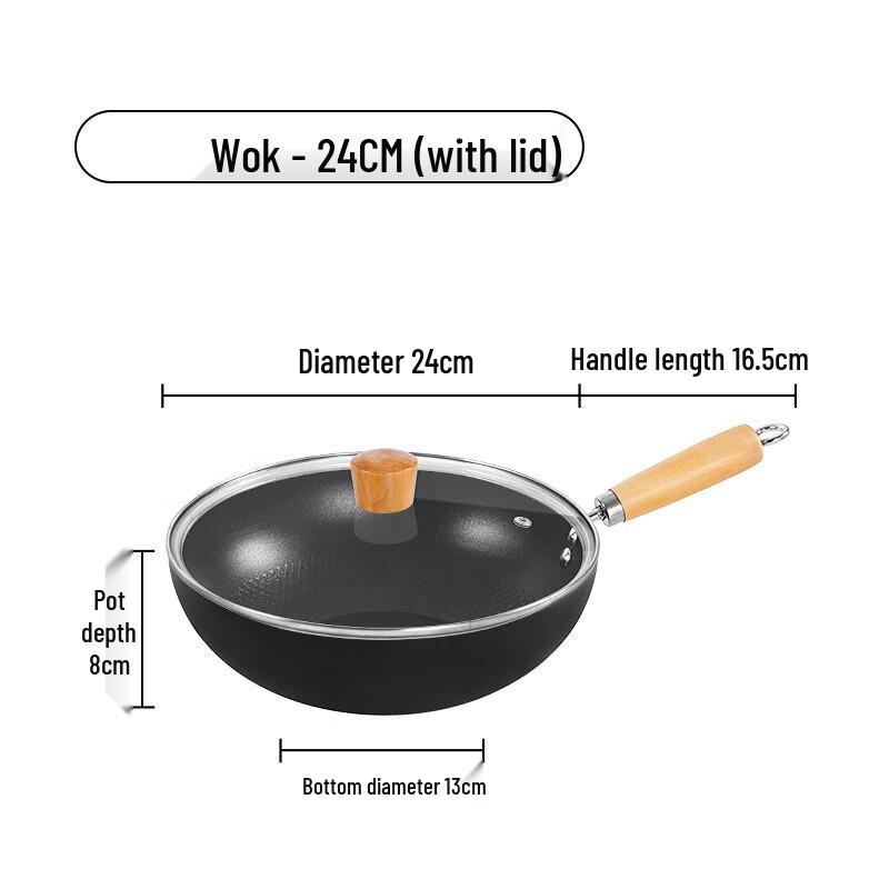 Mr. Jane 24cm Wrought Iron Flat-Bottom Wok with Lid
