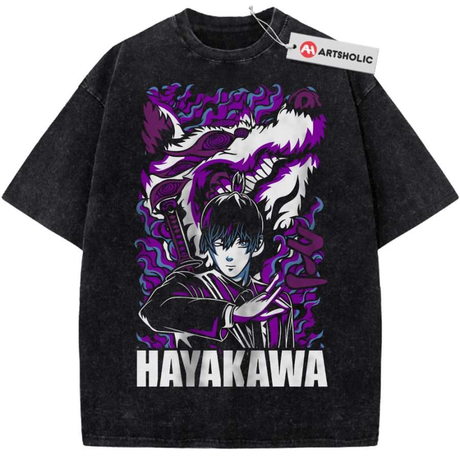 

Japan Anime Manga Washed Vintage T-Shirts Men Women Washed Vintage Chainsaw Man Hayakawa Aki Streetwear Cotton Oversized Tees S