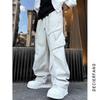 Paratrooper Pants Men Pleated Multi-pocket Work Pants Autumn High Street Loose Straight Wide-leg Casual Trousers
