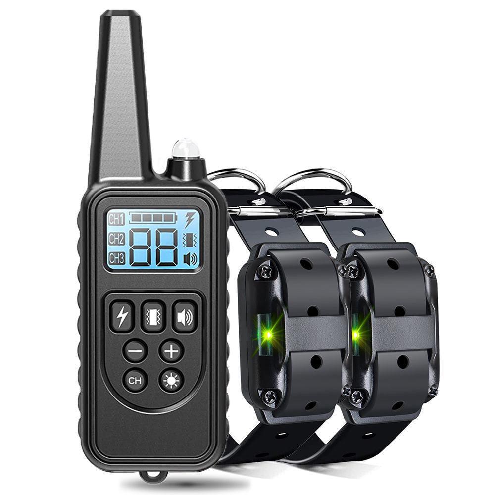Rechargeable Remote Dog Training Collar, Waterproof Bark Stop Device, 800m Range, Automatic Shock Correction.