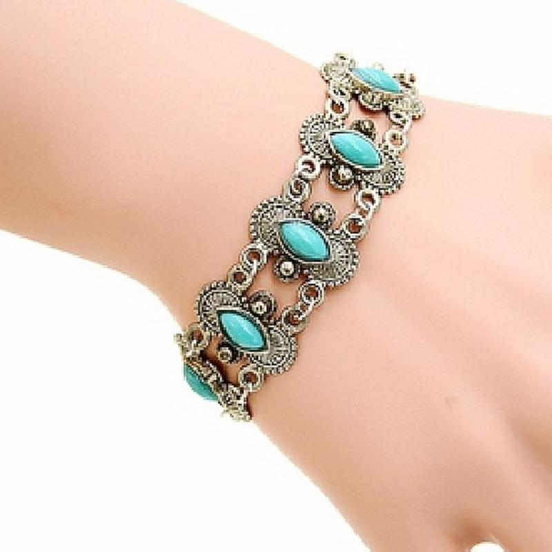 

Винтажный богемный стиль, бирюзовый браслет, ювелирные изделия, красивый браслет с подвесками для женщин