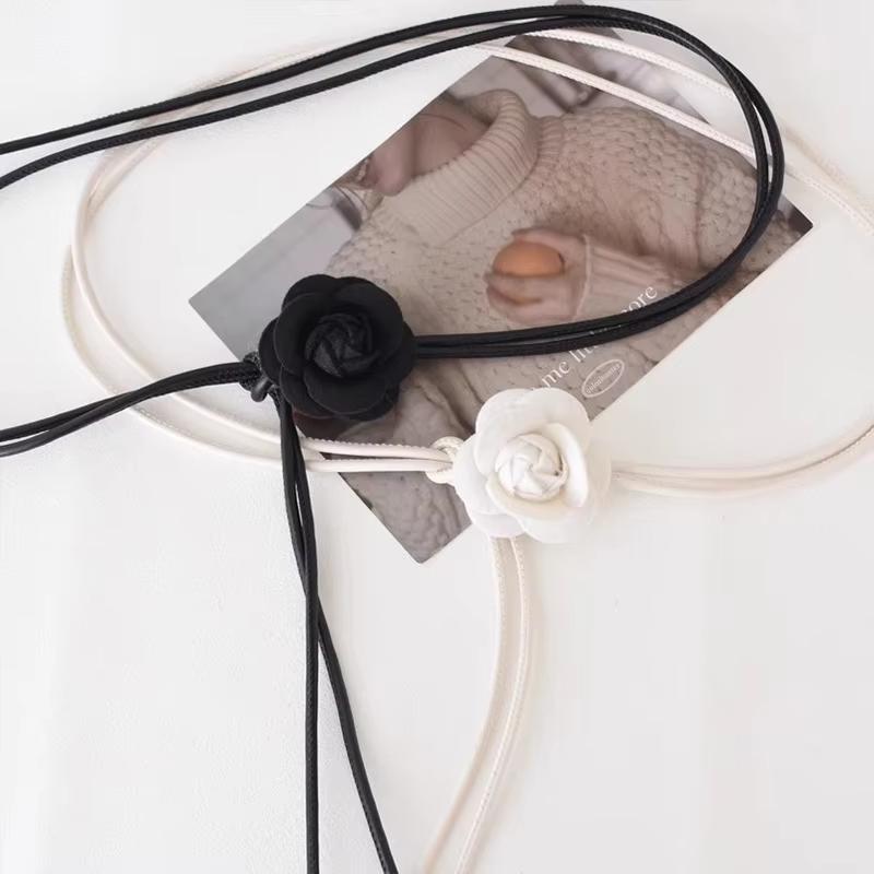 Camellia Leather Rope Knotted Women Belt Long Thin Slimming Body Waistbands For Female Lady Dress Skirt Decorative Skinny Straps